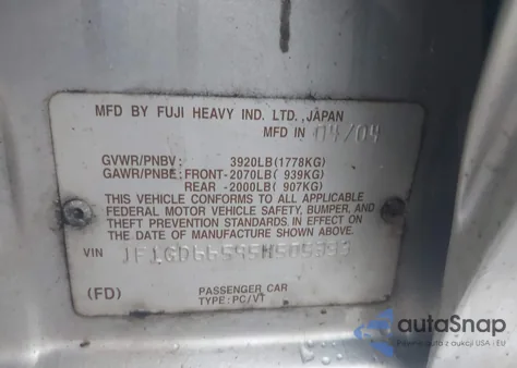 2005 Subaru Impreza 2.5Rs из США, поврежденный, VIN JF1GD66595H505333